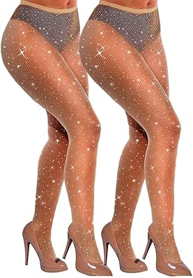 VEBZIN Sexy Sparkly Fishnets Stockings Jeweled High Waist Fishnet Tights for Women Rhinestone Party Pantyhose