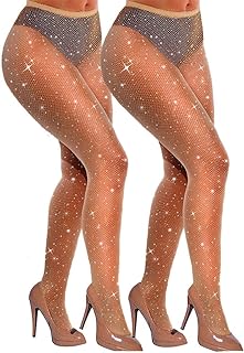 Sexy Sparkly Fishnets Stockings Jeweled High Waist Fishnet Tights for Women Rhinestone Party Pantyhose - Buy now