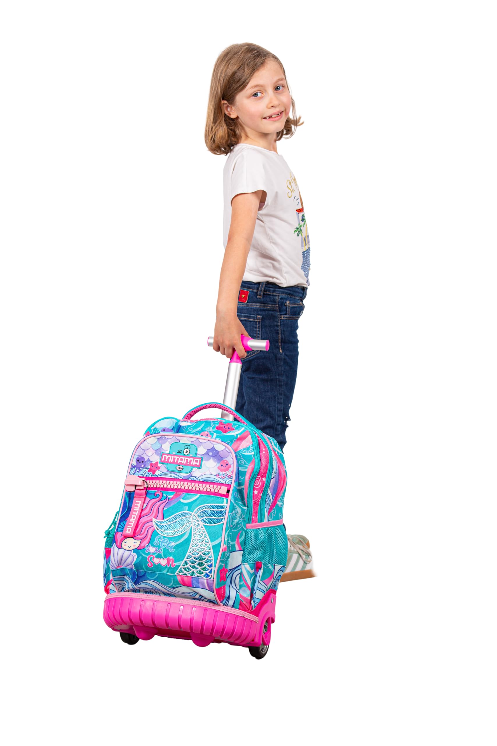 Mitama Trolley Scuola Run Maxi OCEANVIBES, Turchese, Doppio Scomparto, Tasca Frontale, 2 Tasche Laterali, Scuola Elementare e Tempo Libero, Bambina
