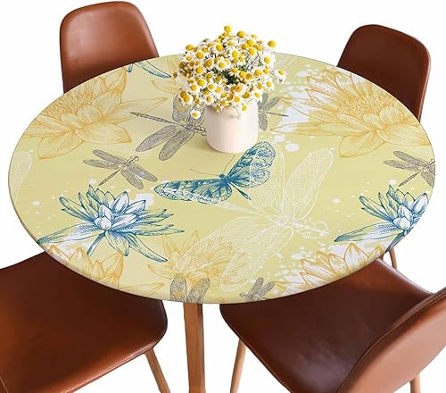 Miniatura 37 de Mantel redondo de mármol ónix con bordes elásticos, color marrón, lavable, reutilizable, para cocina, picnic, fiesta, 40-44 pulgadas Ónix