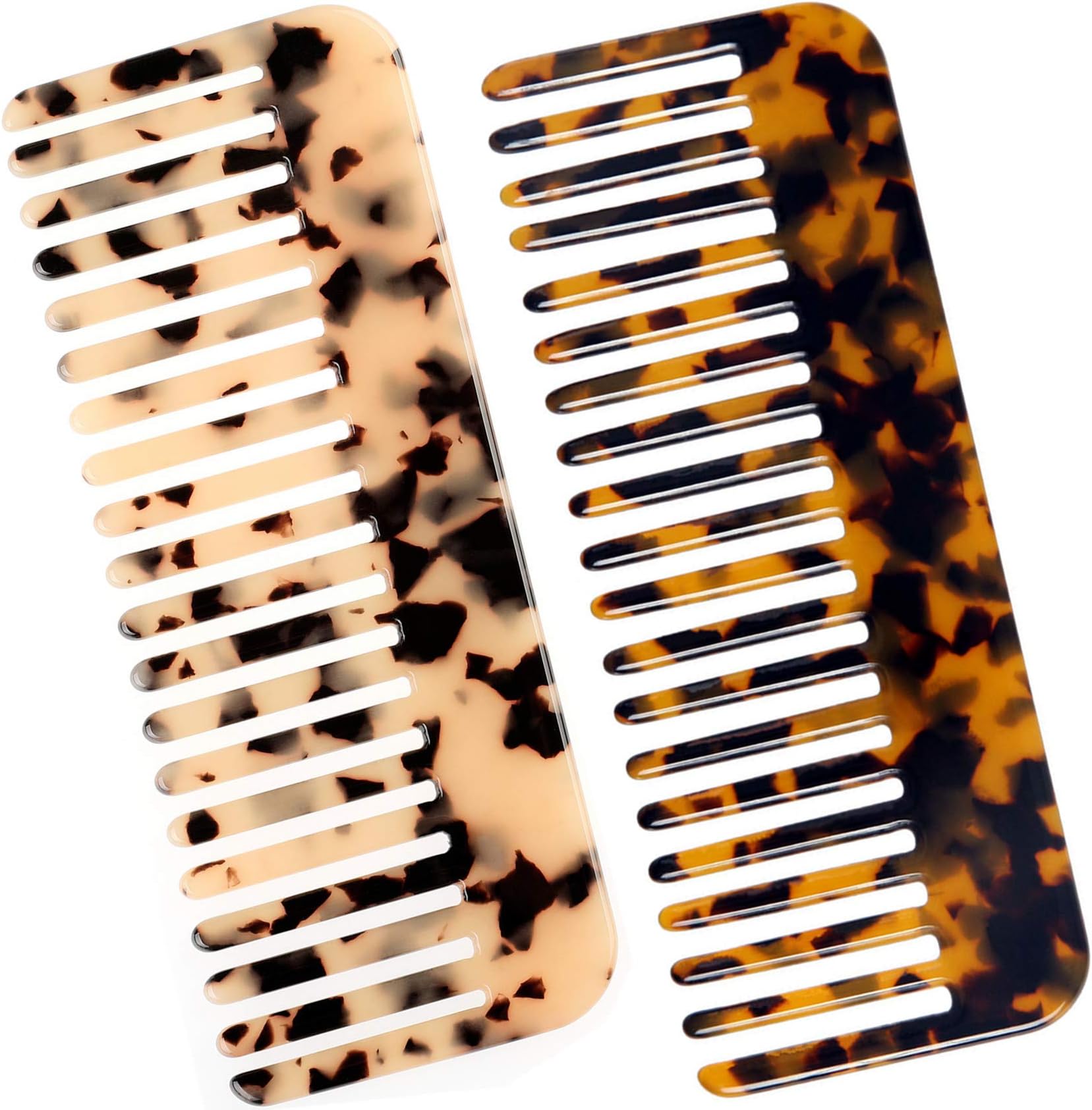Fsmiling Wide Tooth Comb Large Detangling Comb Cellulose Detangler Comb for Women Thick Curly Wavy Wet Dry Hair 2 Pack,Tortoise shell