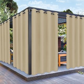 PureFit Beige Outdoor Waterproof Curtains 52x84 Inch - Weatherproof UV Resistant Privacy Panels for Patio Gazebo Pergola