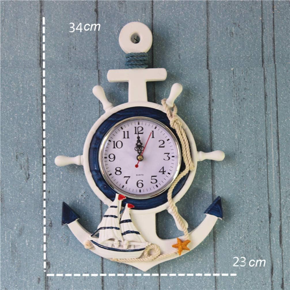 SEWACC Anchor Clock Mediterranean Style Wall Clock Nautical Anchor Beach Sea Theme Nautical Decor Ornament