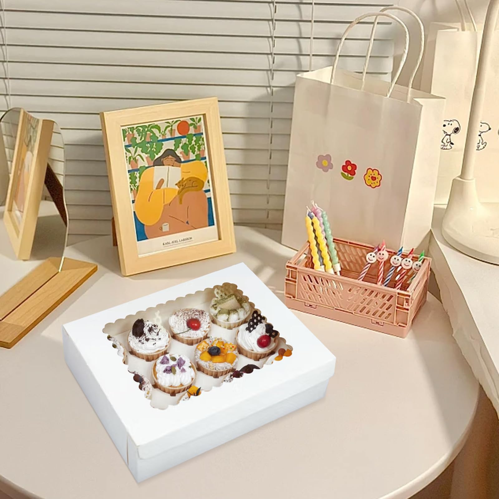 BUZIFU Cupcakebox, 25 stuks, kraftpapier, geschenkdozen, 10 x 10 x 6,5