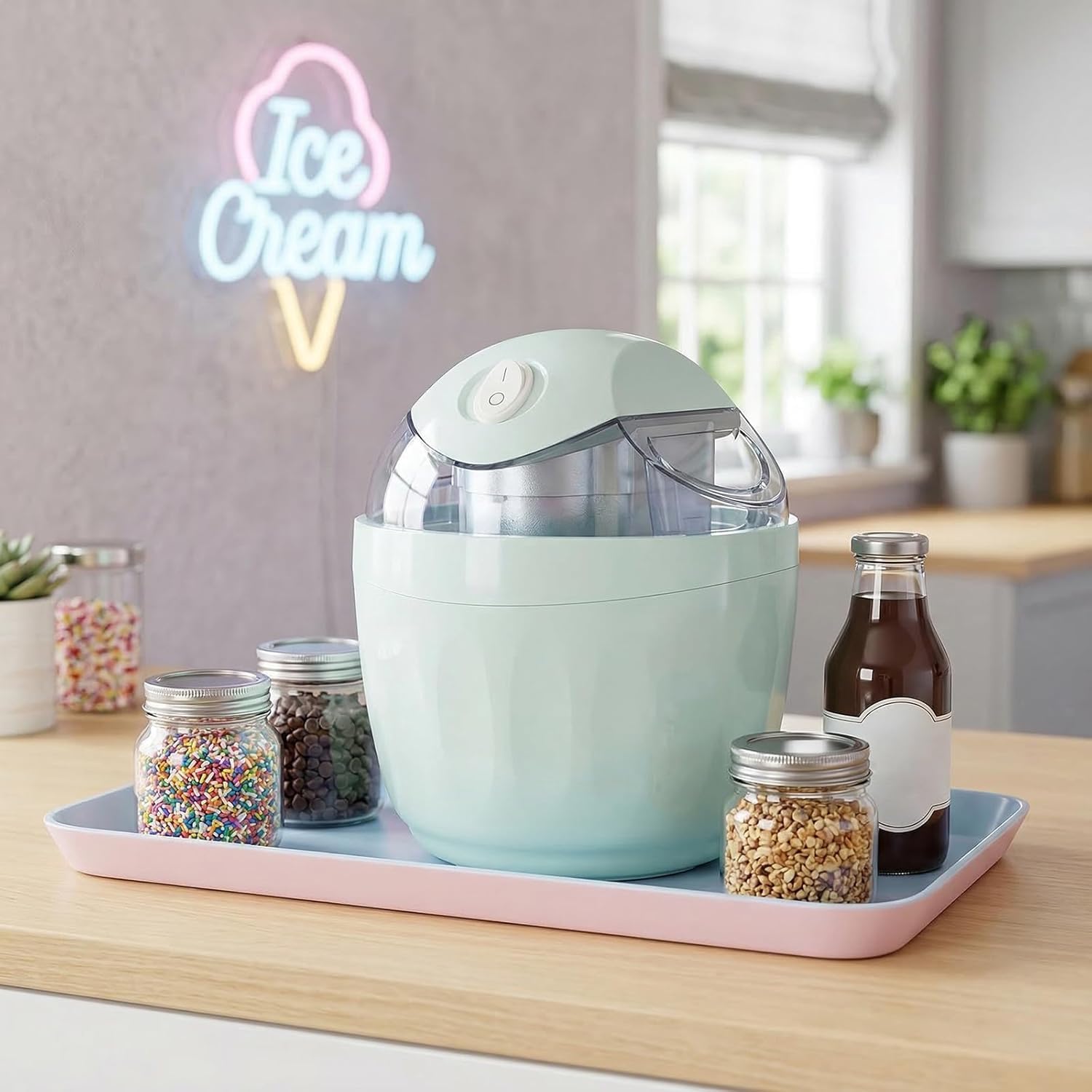 Mini Ice Cream Maker, Small Home Personal Dessert Maker Machine for Gelato Sorbet Frozen Yogurt, Individual Ice Cream Maker, Compact Mini Kitchen Appliance for Home (Green)