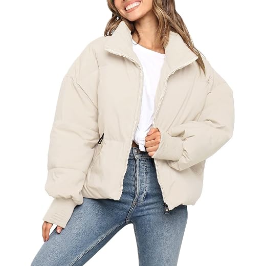 ZESICA Women's Winter Warm Long Sleeve Zip Up Drawstring Baggy Cropped Puffer Down Jacket Coat Outerwear