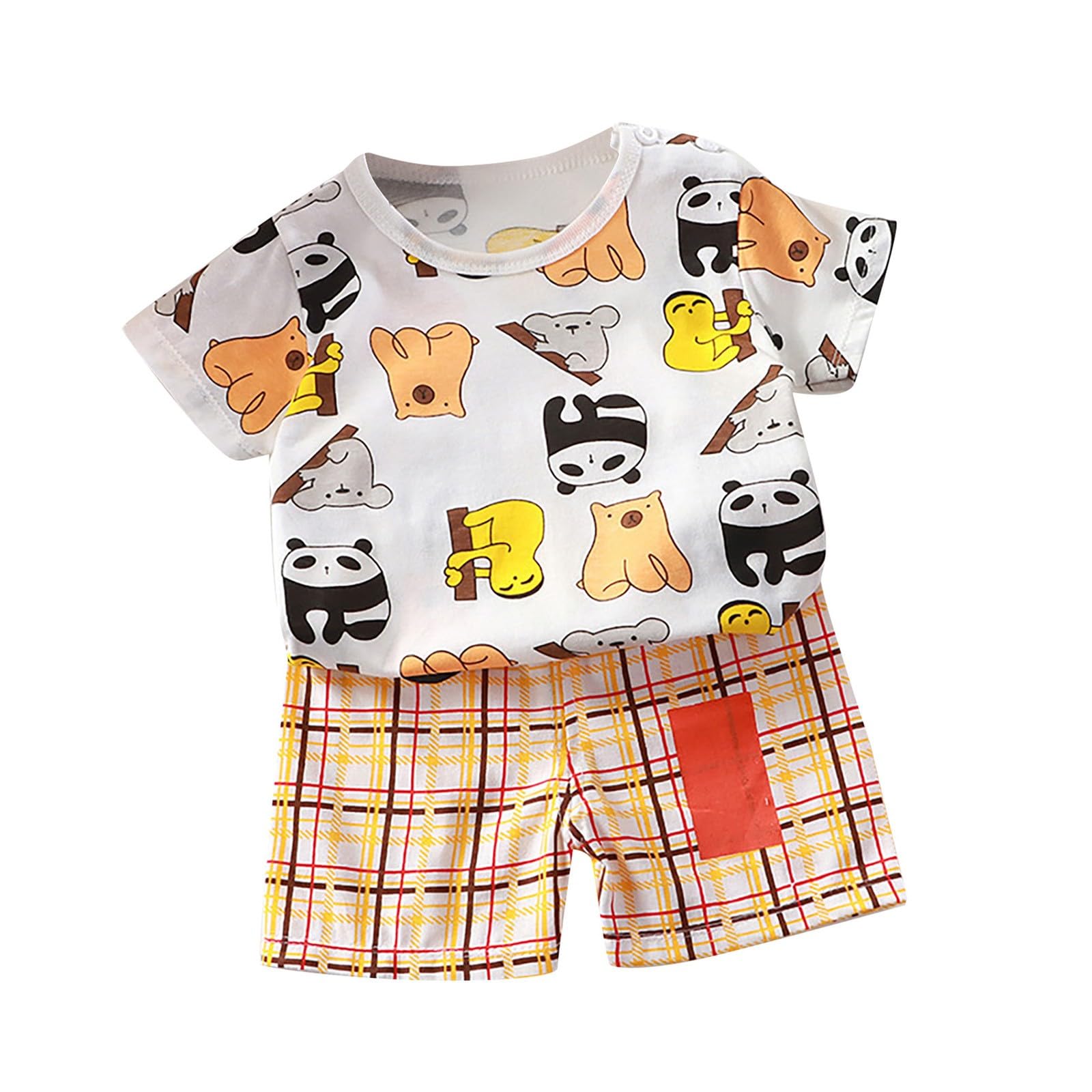 Conjunto de 2 piezas para bebé y niño, de verano, manga corta, con estampado de animales y pantalones cortos a rayas, con cintura elástica, ropa casual y cómoda para niños — view 20