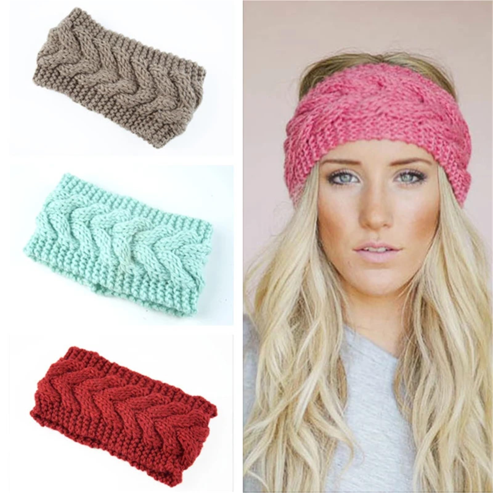 3 uds. Diadema de punto trenzado cálida invierno for mujer hecha a mano Color sólido elástico turbante bandanas accesorio for el cabello Para Mujer(Black)