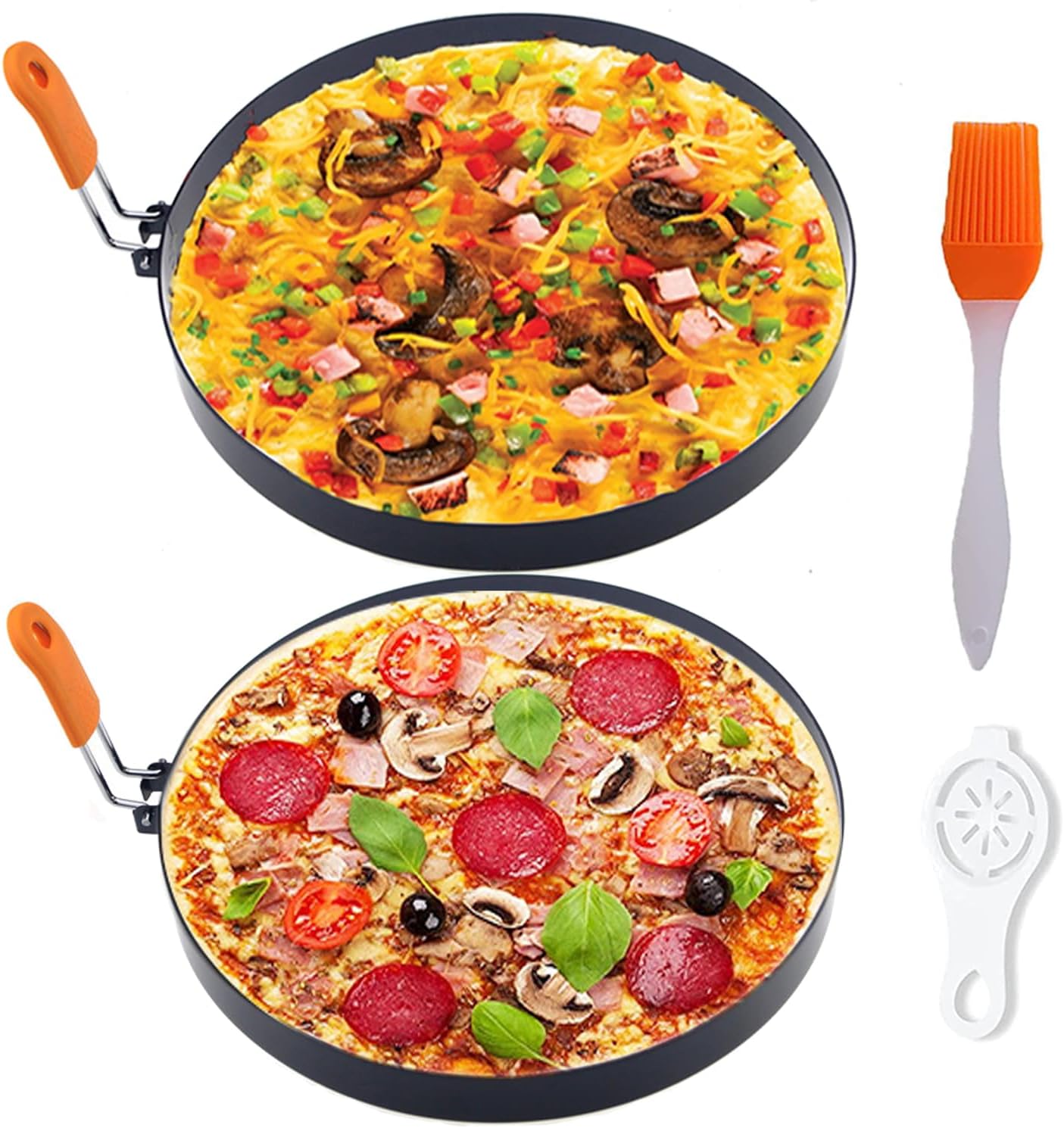 2 Packs 8" Large Omelette Ring for Griddle,8 Inch Stainless Steel Non-stick Omelet Ring, Round Pancake Rings Griddle Omelet Rings with Silicone Handle Grill Oil Brush & Egg Separator