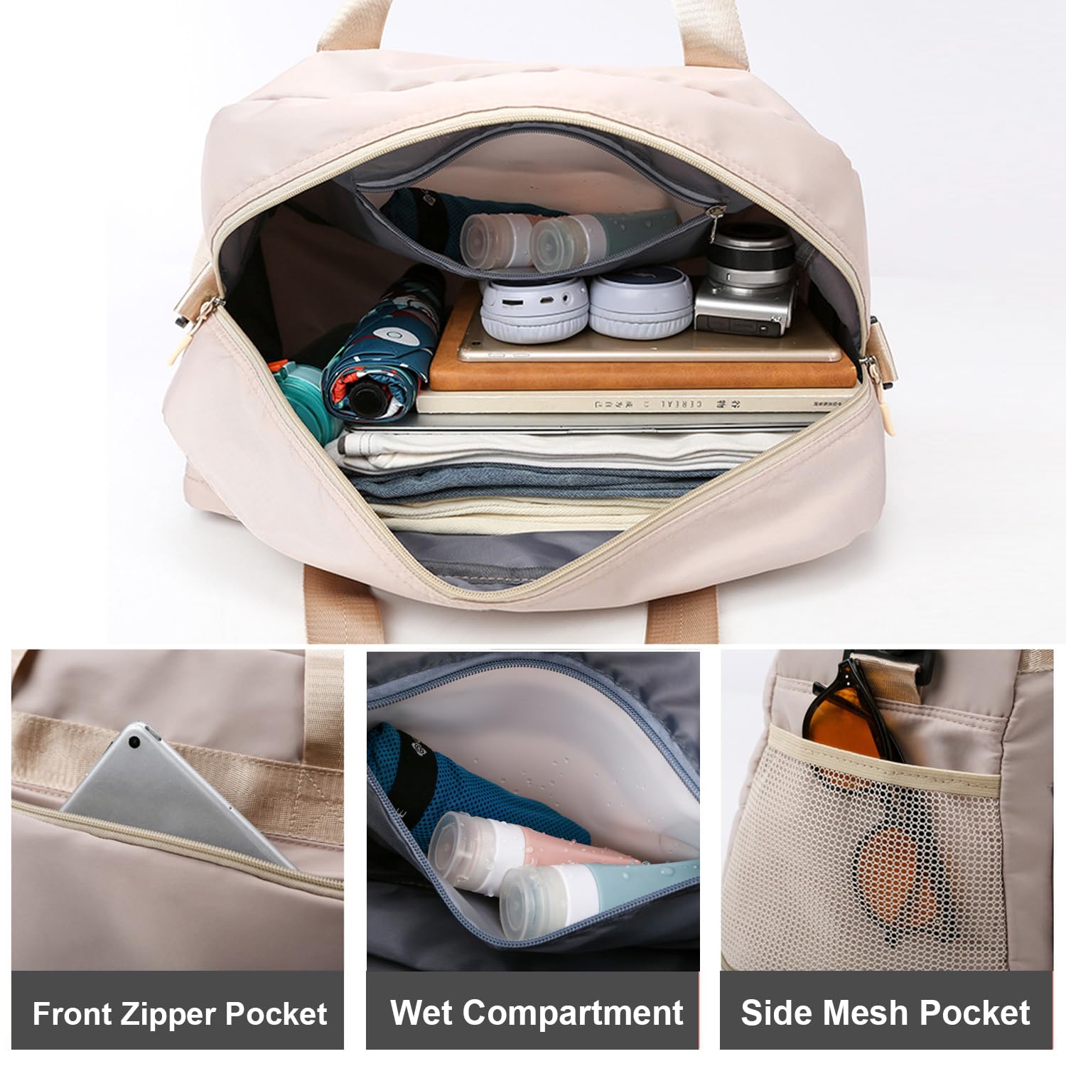 Bolsa de Gimnasio Deporte Mujer Grande, Expandible 37,7 L a 50,7 L, con Bolsillo Húmedo, Bolsa de Viaje Deportiva de Fin de Semana con Correas, Bolso Weekend Equipaje de Mano Ligera — view 2