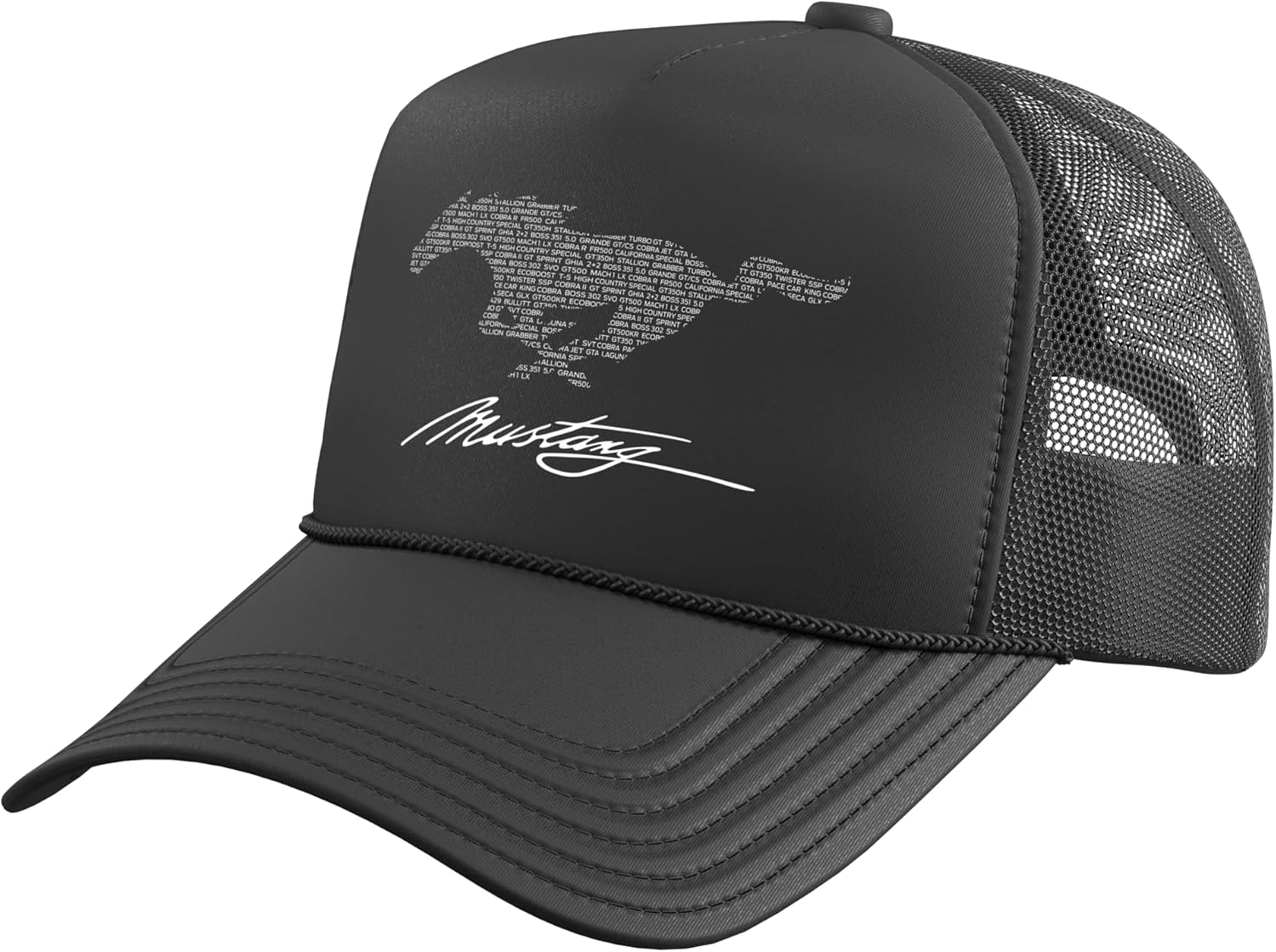 Mustang Model Names Trucker Hat with Adjustable Mesh Back