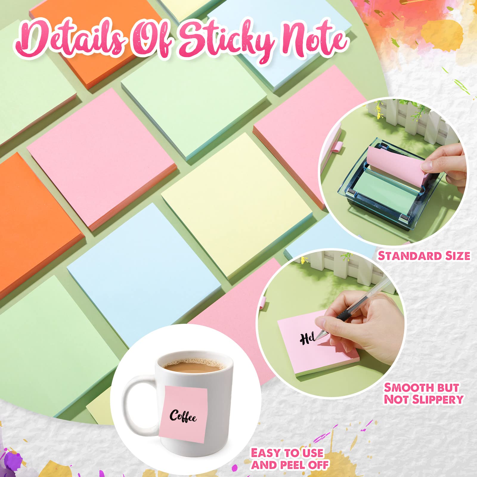 16 Blöcke, Pop-Up-Notizen, 7,6 x 7,6 cm, 8 Pastellfarben, 2 Farben pro Block, selbstklebende Notizblöcke, 100 Blatt, saubere Entfernung, Haftnotizen für Zuhause, Büro, Schule, Studium (helle Farben)