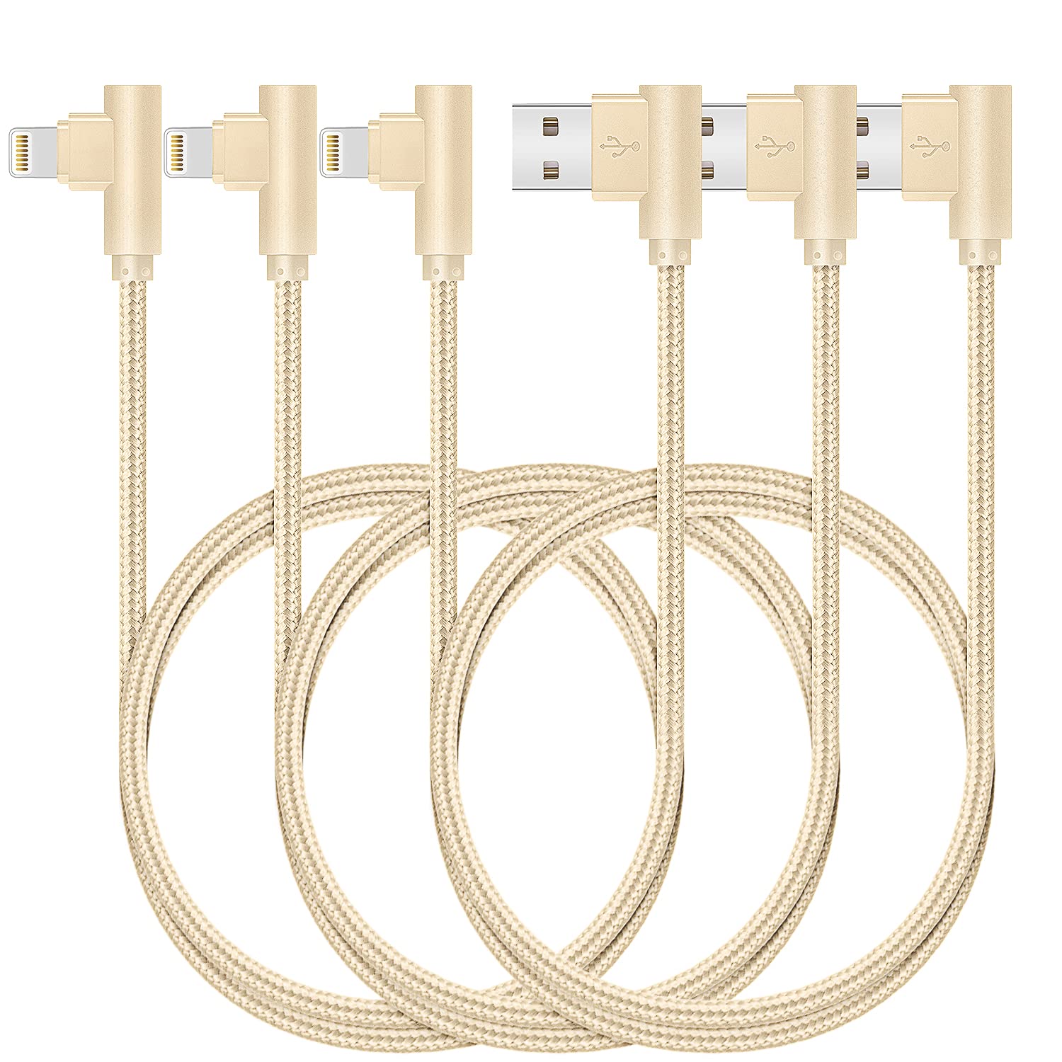 3 Pack Apple MFi Certified iPhone Cable Right Angle Lightning Cable (6/6/10FT) Nylon Braided 90 Degree Charging Cord Charging Data Sync For iPhone 13/12/11/11Pro/Xs Max/X/8/7/Plus/6S/6/SE/5S iPad Gold 3 Pack Apple MFi Certified iPhone Cable Right Angle Lightning Cable (6/6/10FT) Nylon Braided 90 Degree Charging Cord Charging Data Sync For iPhone 13/12/11/11Pro/Xs Max/X/8/7/Plus/6S/6/SE/5S iPad Gold