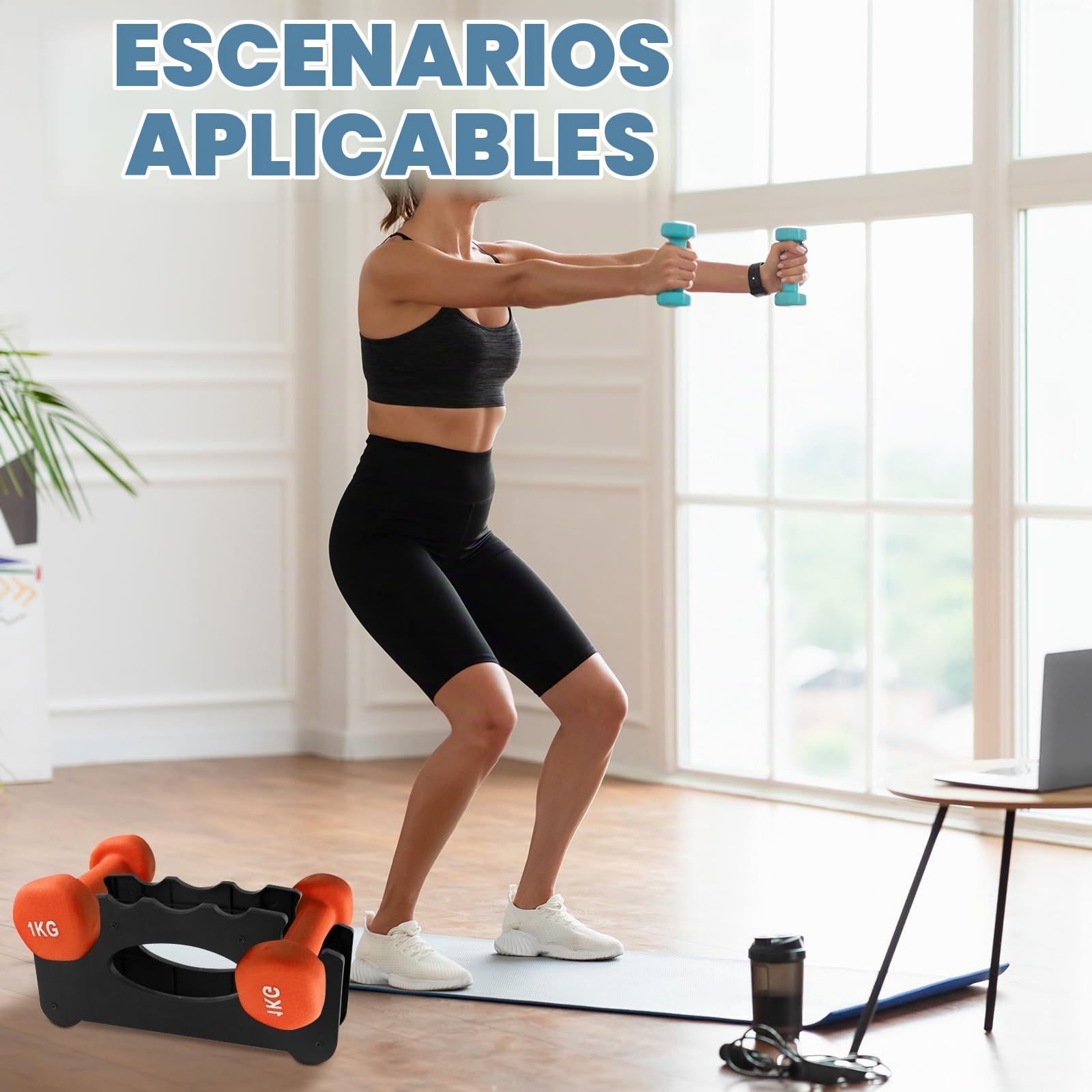 Soporte Mancuernas, Mancuernero, Compacto Soporte para Pesas, Soporte Pesas con Capacidad para 4 Mancuernas Pequeñas, Ideal para Gimnasios Domésticos, Doble Capa, Negro