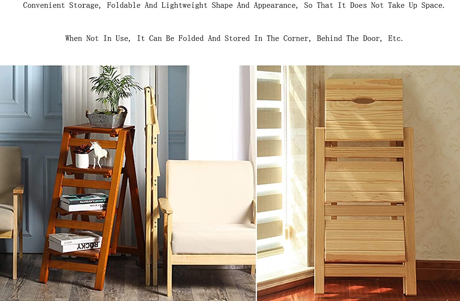 Step Stools for Adults Foldable Kitchen Steps Folding Step Ladder Wood Non-Slip, Multi-Function Library, Bedroom, Living Room, 18.5x17.3x15.5 inches,Bearing Weight: 150 Kg