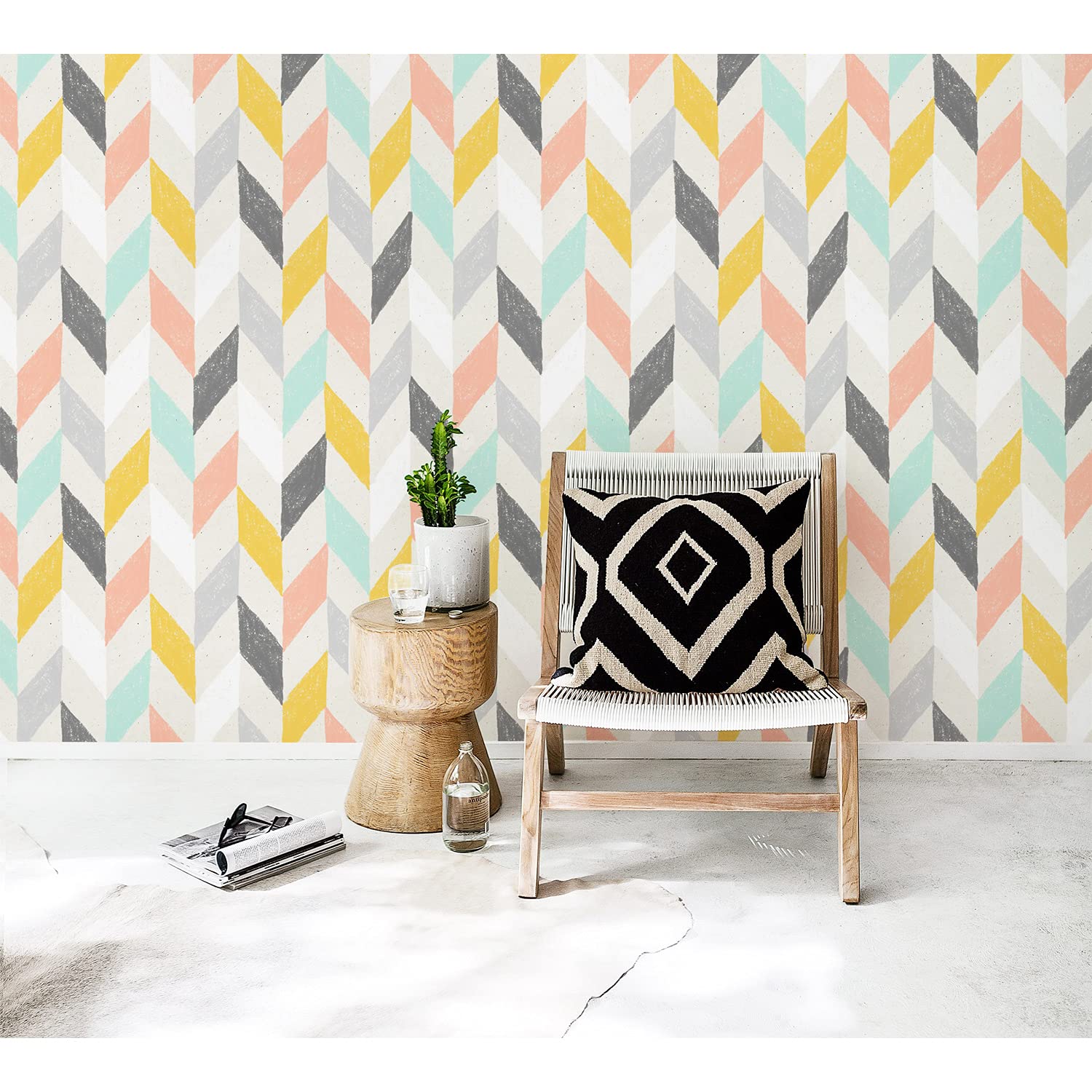 Papier peint lavable en latex pastel à chevrons pour relooker facilement la cuisine et la chambre