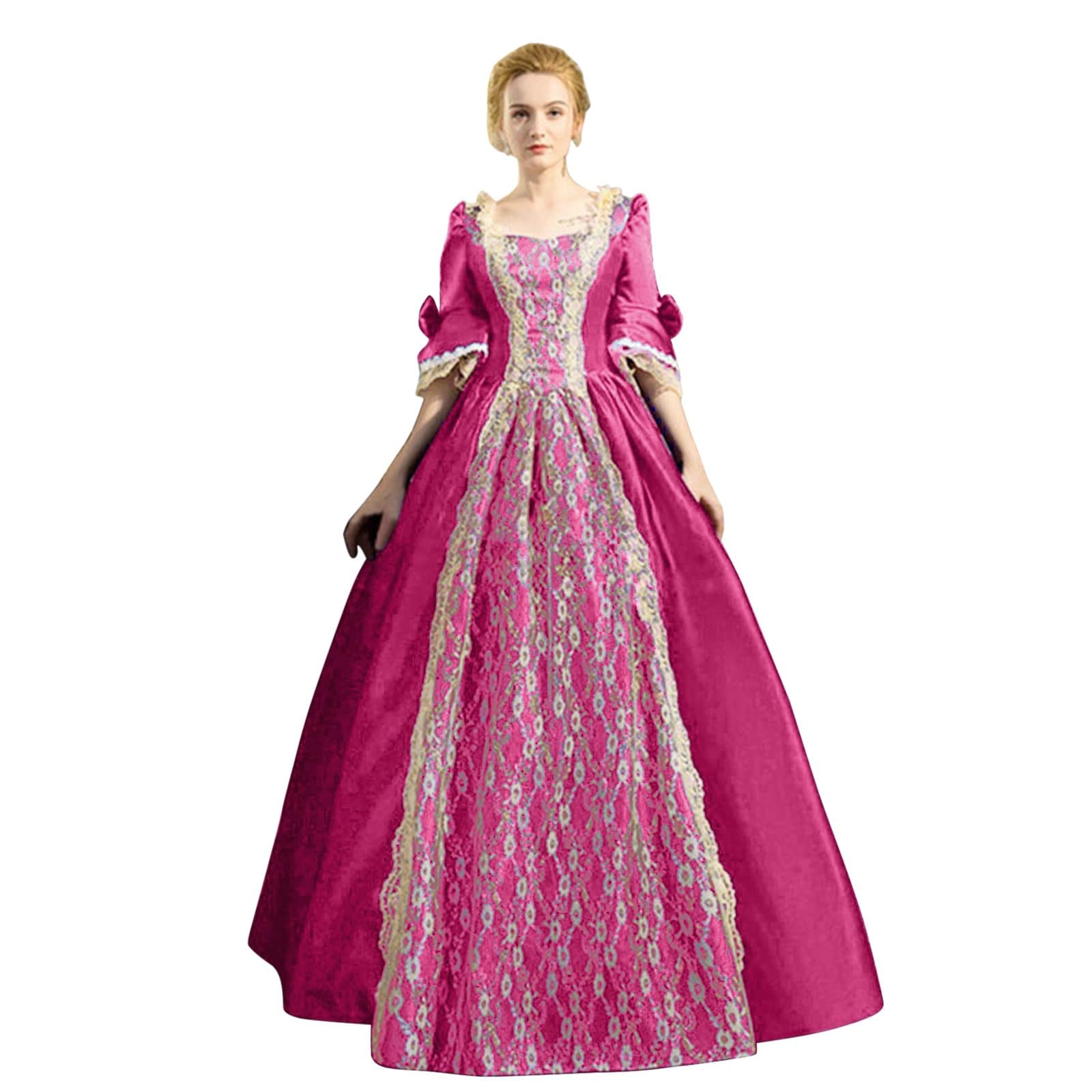 PAIDAXING Women's Medieval Renaissance Court Dress, Vintage Square Neck Puff Sleeve Gown with Lace Embroidery. Elegant Ball Gown for Themed Parties Cosplay & Theatre Royal Performance Costume — image 1