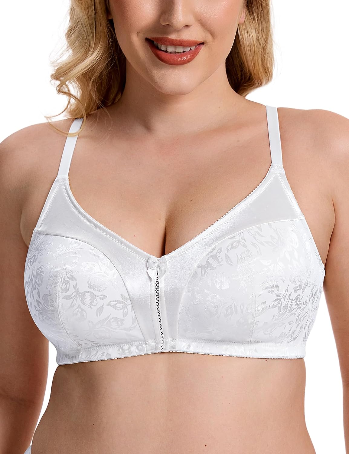Wingslove Women's Full Coverage Wireless Bra Non Padded Comfort Minimizer Bras Plus Size Floral Pattern Support