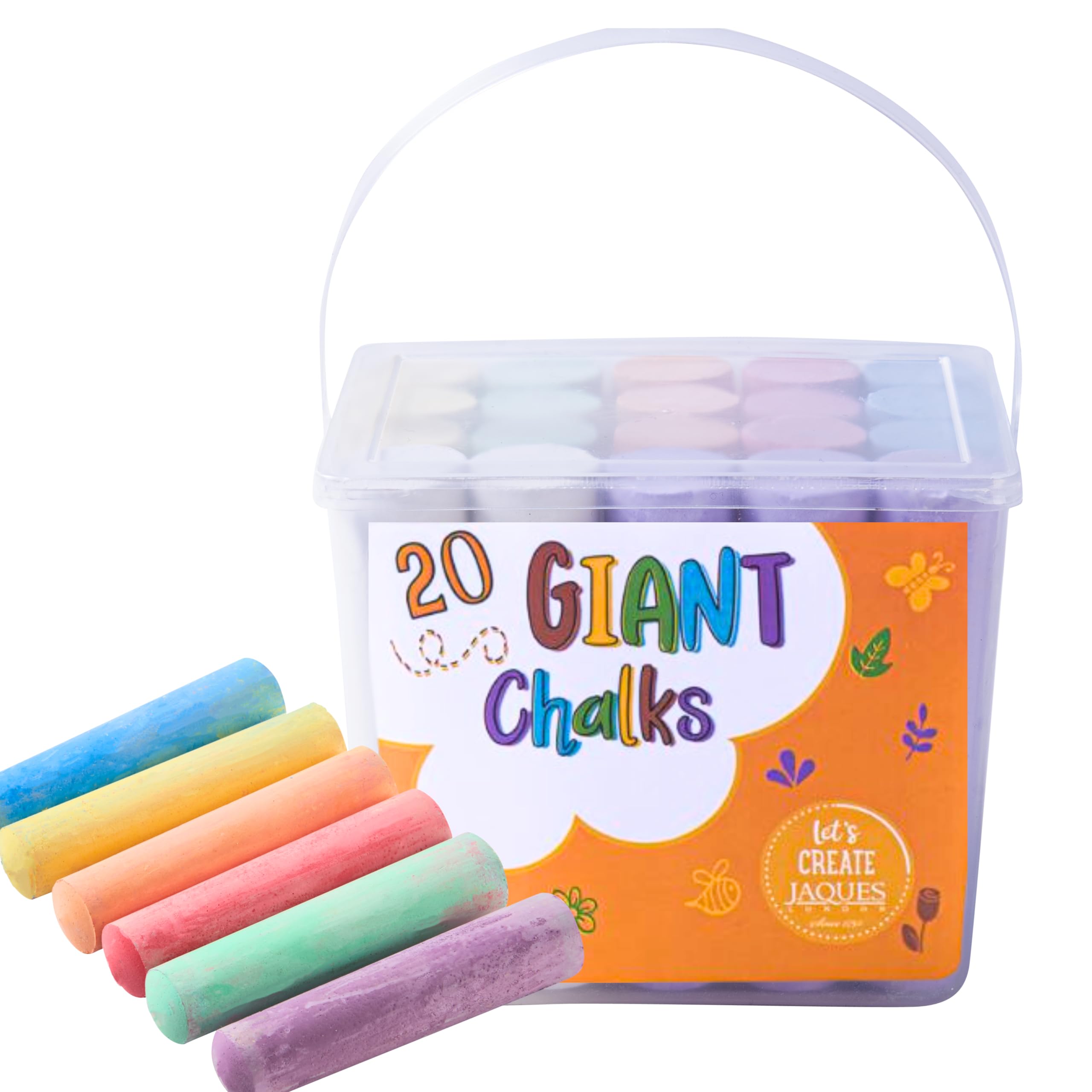Jaques of LondonPremium Chalks for Children Giant for Outside | Creative Garden Toys for 1 Year olds | Pavement Chalks spark creativity, fine motor skills, and imaginative play | Since 1795
