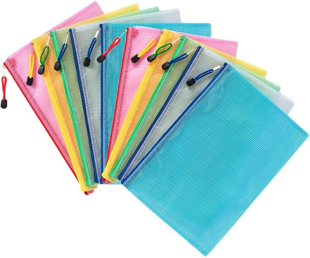 COWORK-UP 10PCS Zip Bags A4 Plastic Wallets Mesh Document File Folders Zipper Pouch for Office Home School Travel Storage