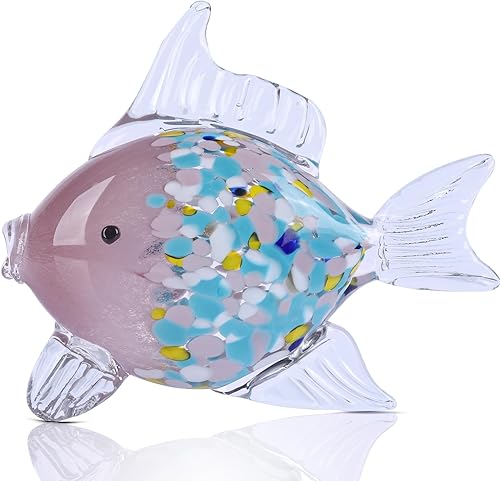 Vista 8 de Figura grande de pez de vidrio para decoración del hogar, estatua de animales marinos de vidrio soplado a mano, escultura decorativa con temática