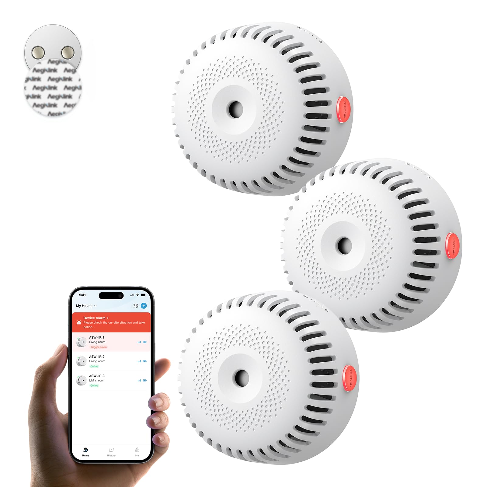 AEGISLINK Wi-Fi Smoke Alarm with Magnetic Mount, ASW-iR, 3-Pack