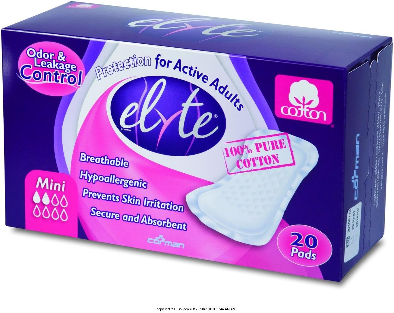 Elyte Cotton Incontinence Liners, Mini, 120 Count (6 Packs of 20)
