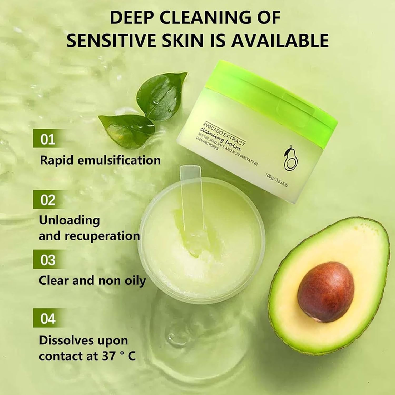 Baume Nettoyant D'avocat,Crème Démaquillante Portable,Nettoyage en Profondeur,pour la Maison,Voyages,100G