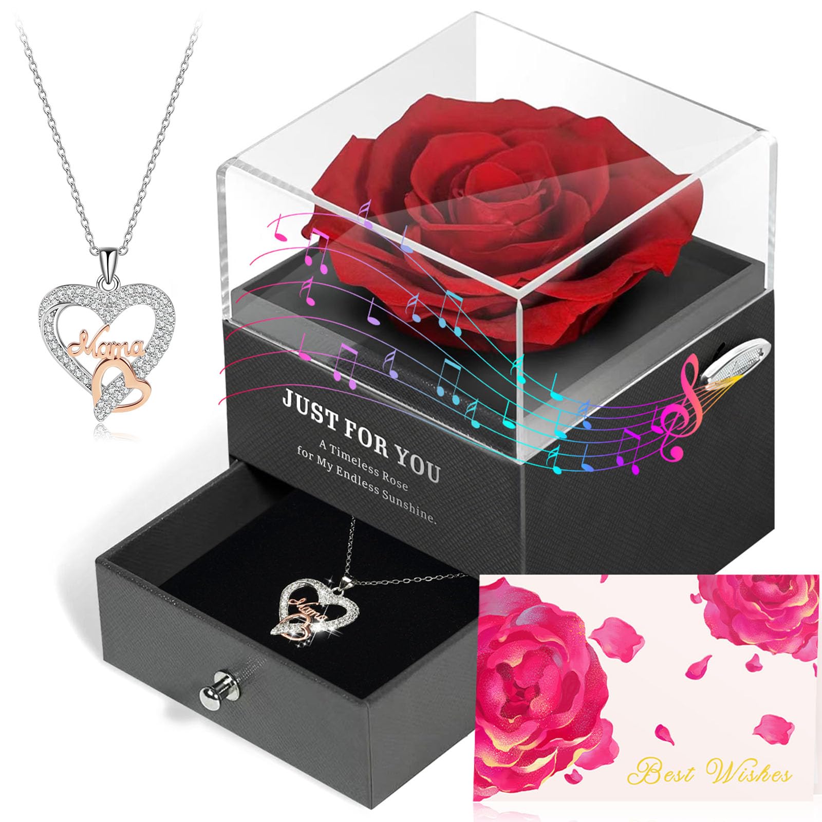 ADDWel Geburtstagsgeschenk für Mama Mutter - Ewige Rose Musikbox Spieluhr Geschenkset mit Mama Kette 925 Silber, Besonderes Geschenk zum Geburtstag oder Muttertag für Mutter von Sohn Tochter Ehemann