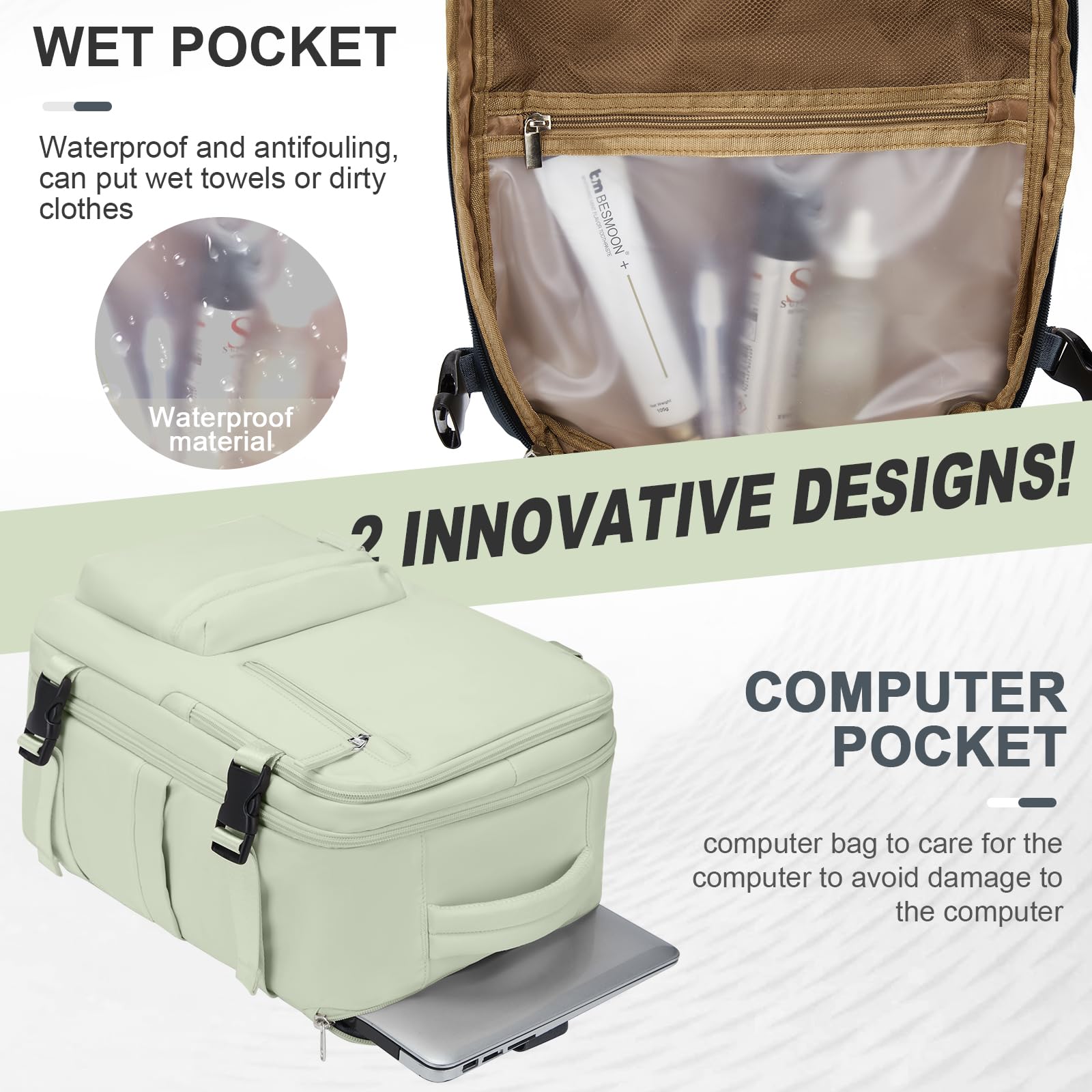 Zaino da Viaggio per Ryanair 40x20x25 Bagaglio a Mano Zaino Borse da Cabina per Ryanair Il Sedile Zaino Aereo Bagaglio a Mano Donna Borsa Cabina Viaggio Zaino Travel Viaggio Casual Daypack,Verde menta