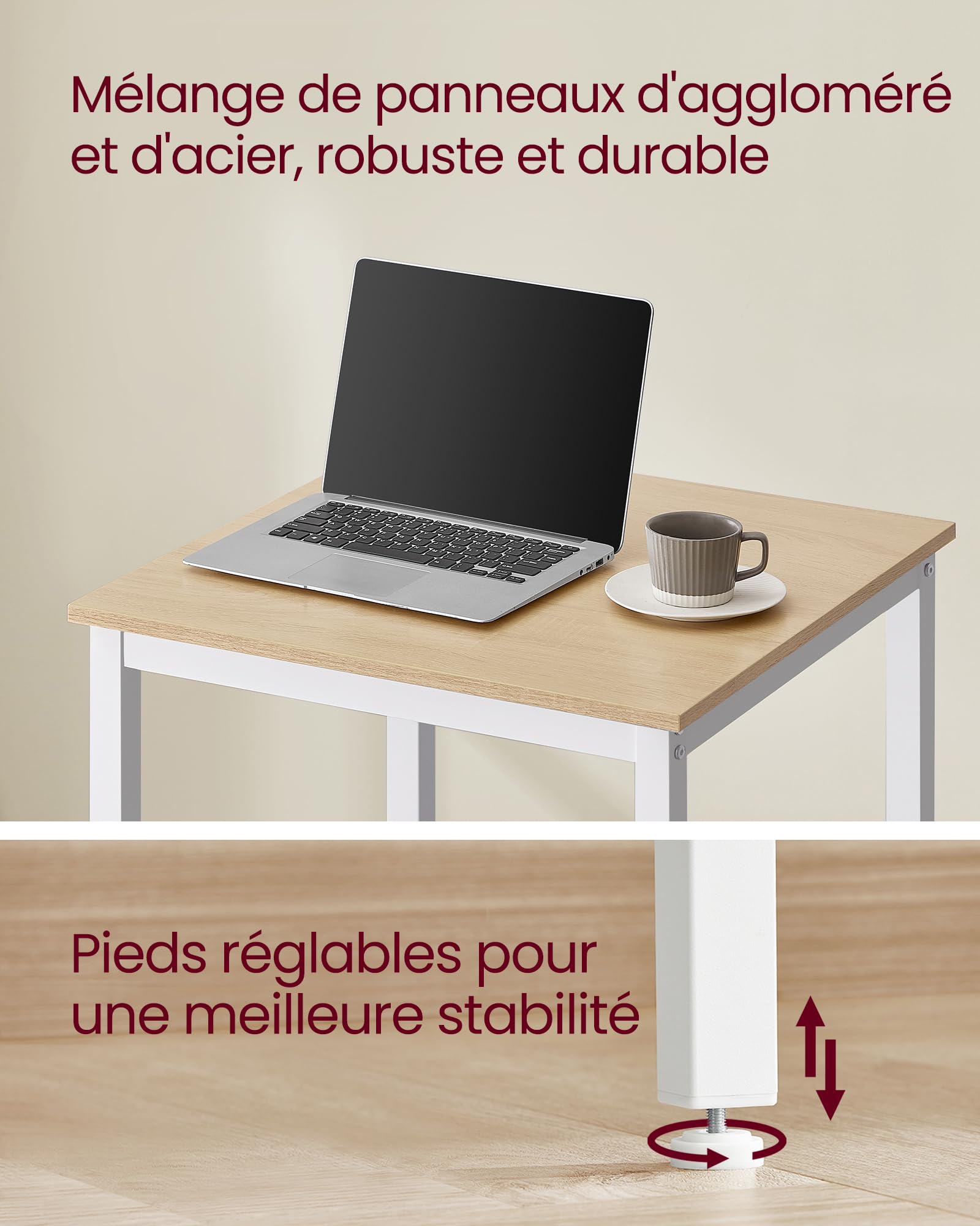 VASAGLE Ensemble Table Haute avec 2 Tabourets de Bar, Table de Bar Carrée, Table de Cuisine, Chaises de Bar, Chaise de Cuisine, Cadre en Métal, Montage Facile, Couleur Chêne Beige et Blanc LBT030W09