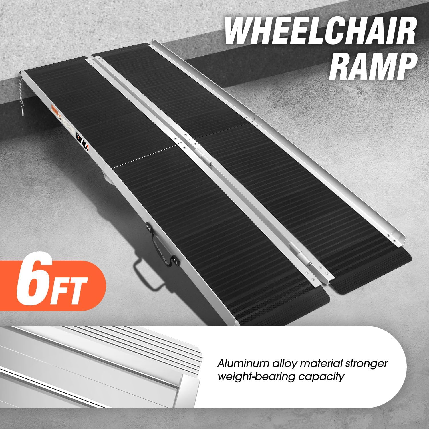 DNA Motoring 6FT Portable Non-Slip Wheelchair ramp, 600lbs Capacity Aluminium Versatile Loading Ramp, Non-Skid Ramps Telescopic Ramps for Home, Steps, Stairs, TOOLS-00615
