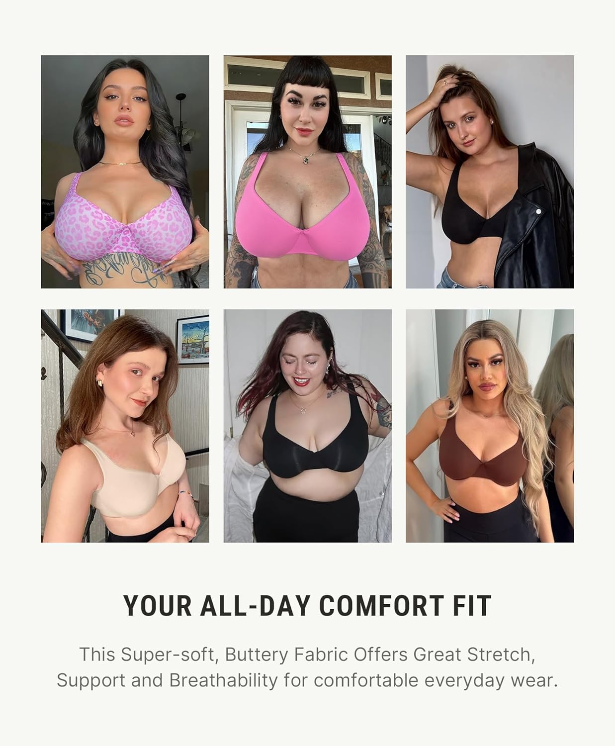 FeelinGirl Bras for Women Unlined No Padding Comfort Underwire Plus Size Full Coverage Seamless Plunge Everyday Bras