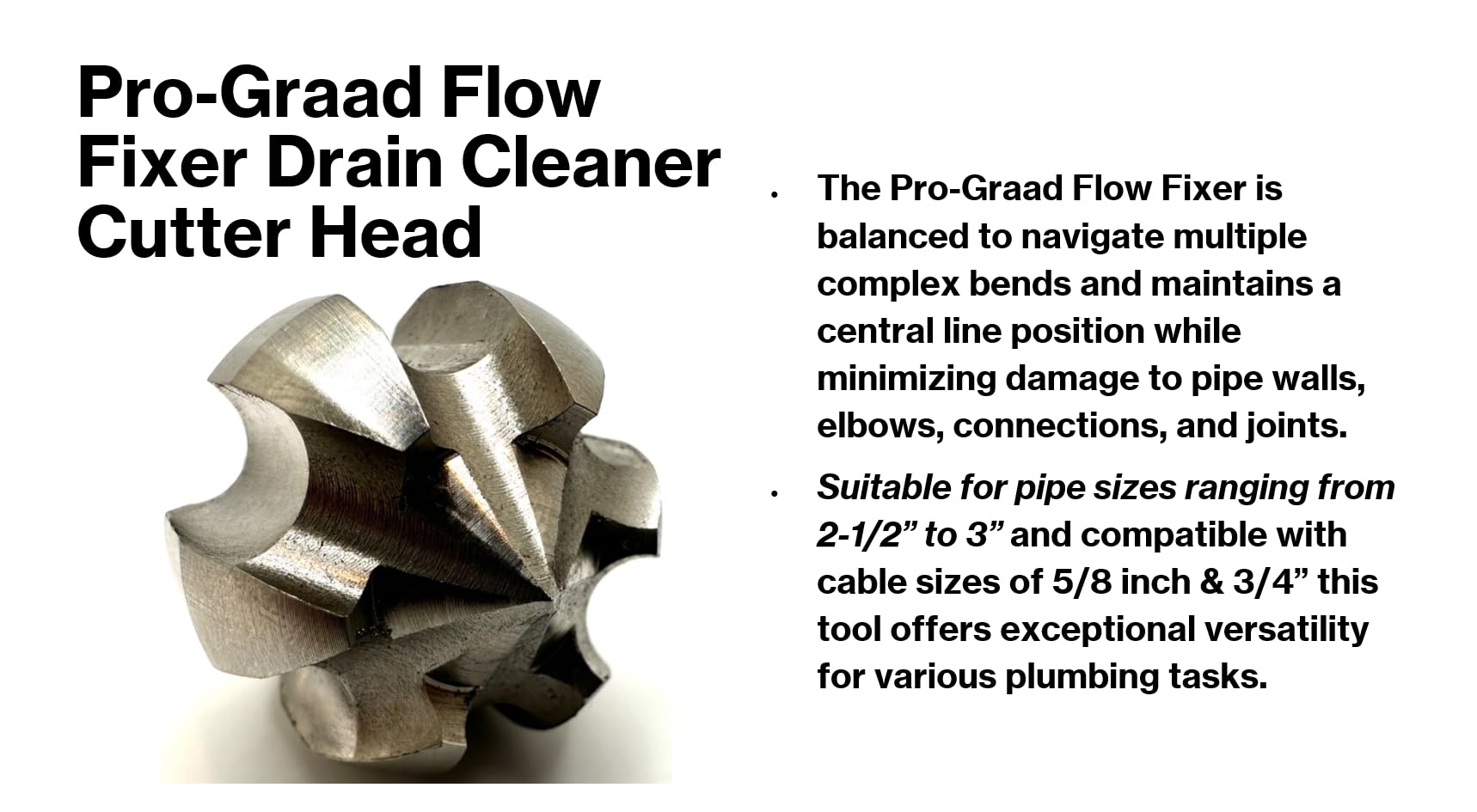 Pro-Graad 2” Flow Fixer Drain Cleaner Plumbing Snake Cutter
