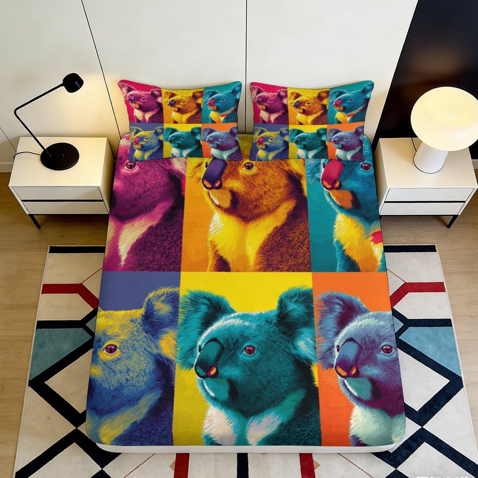 Pnayamiorkfel Style-2 3D Printed Pop Art Koala Fitted Sheet Microfiber Colourful Bedroom Decor Animal Mattress Cover For Home Dorm 90X200x25cm