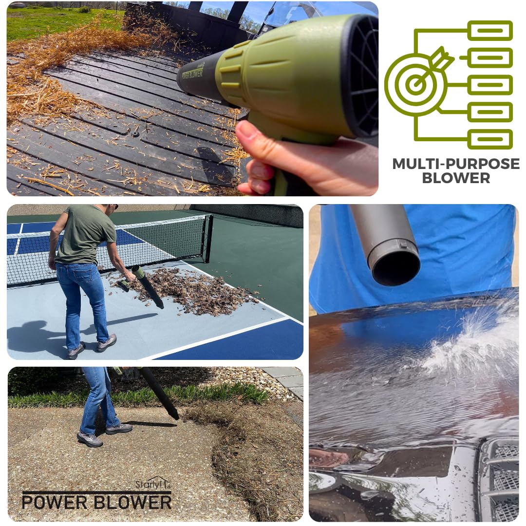 Starlyf Souffleur d'air Power Blower, jusqu'à 120 km/h, souffleur de feuilles, souffleur de jardin, portable puissant, sans fil, balaie le jardin, enlève la neige, sèche les voitures