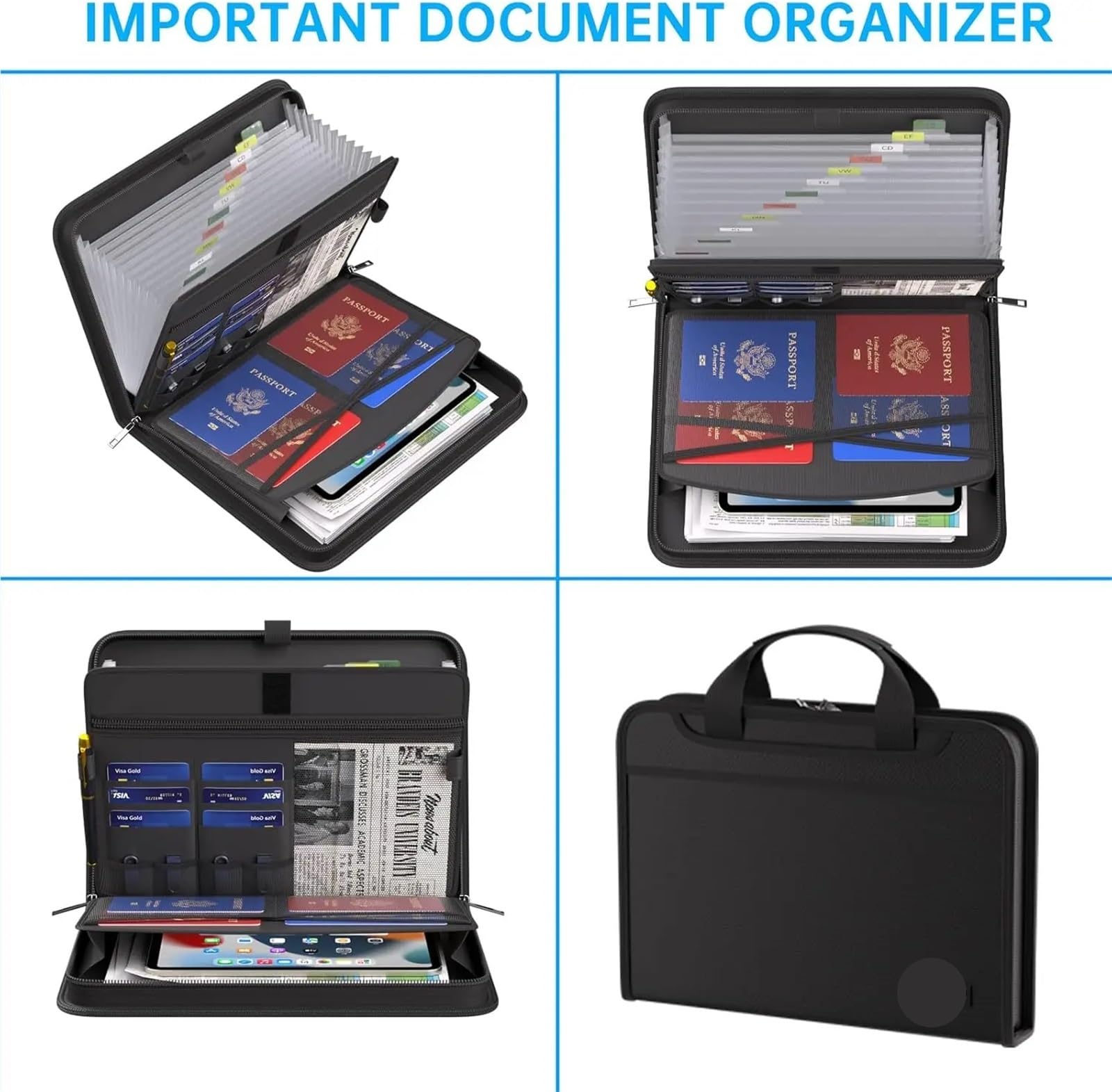 Classeur extensible ignifuge 13 poches pour documents A4 - Noir
