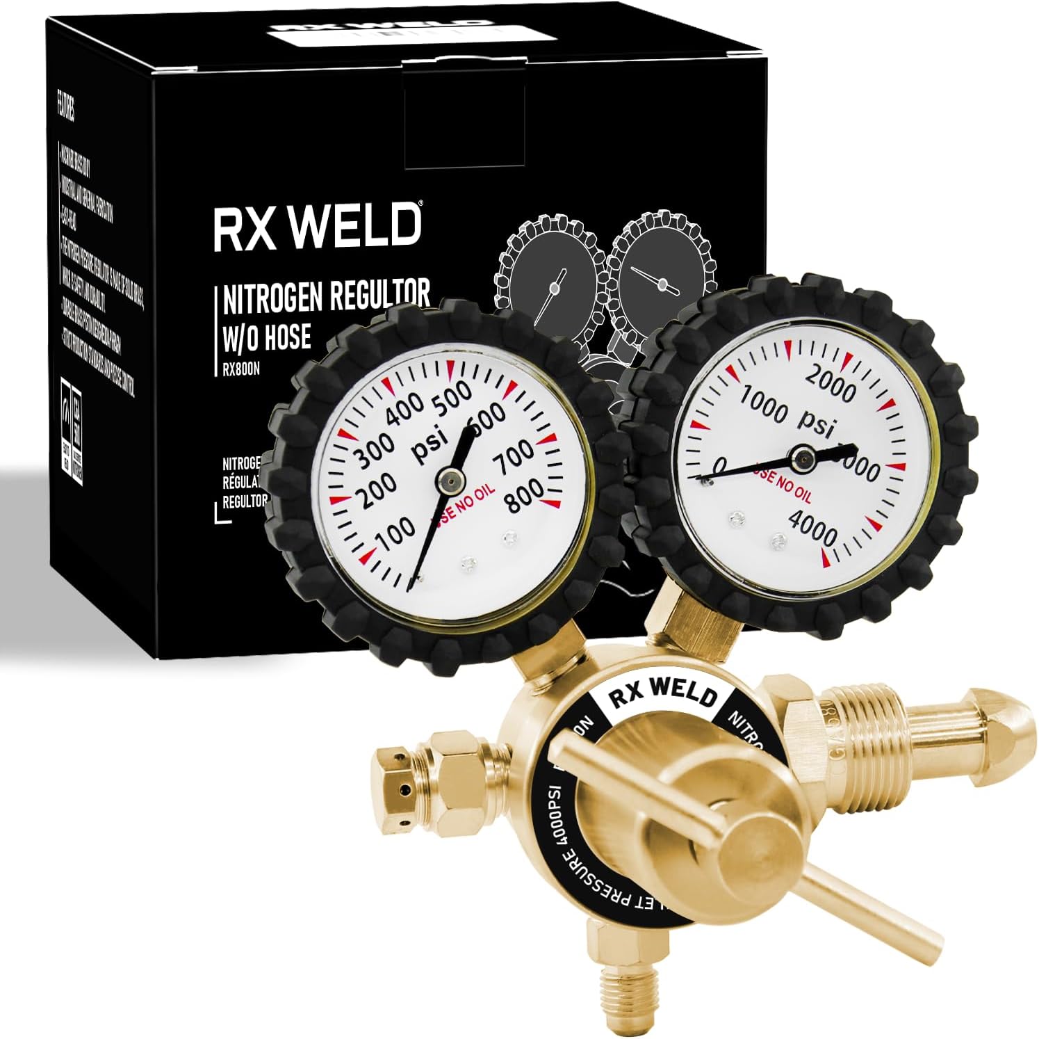 RX WELD Nitrogen Regulator with 0-800 PSI, CGA580 Inlet, Delivery Pressure Equipment Brass Inlet Outlet Connection Gauges