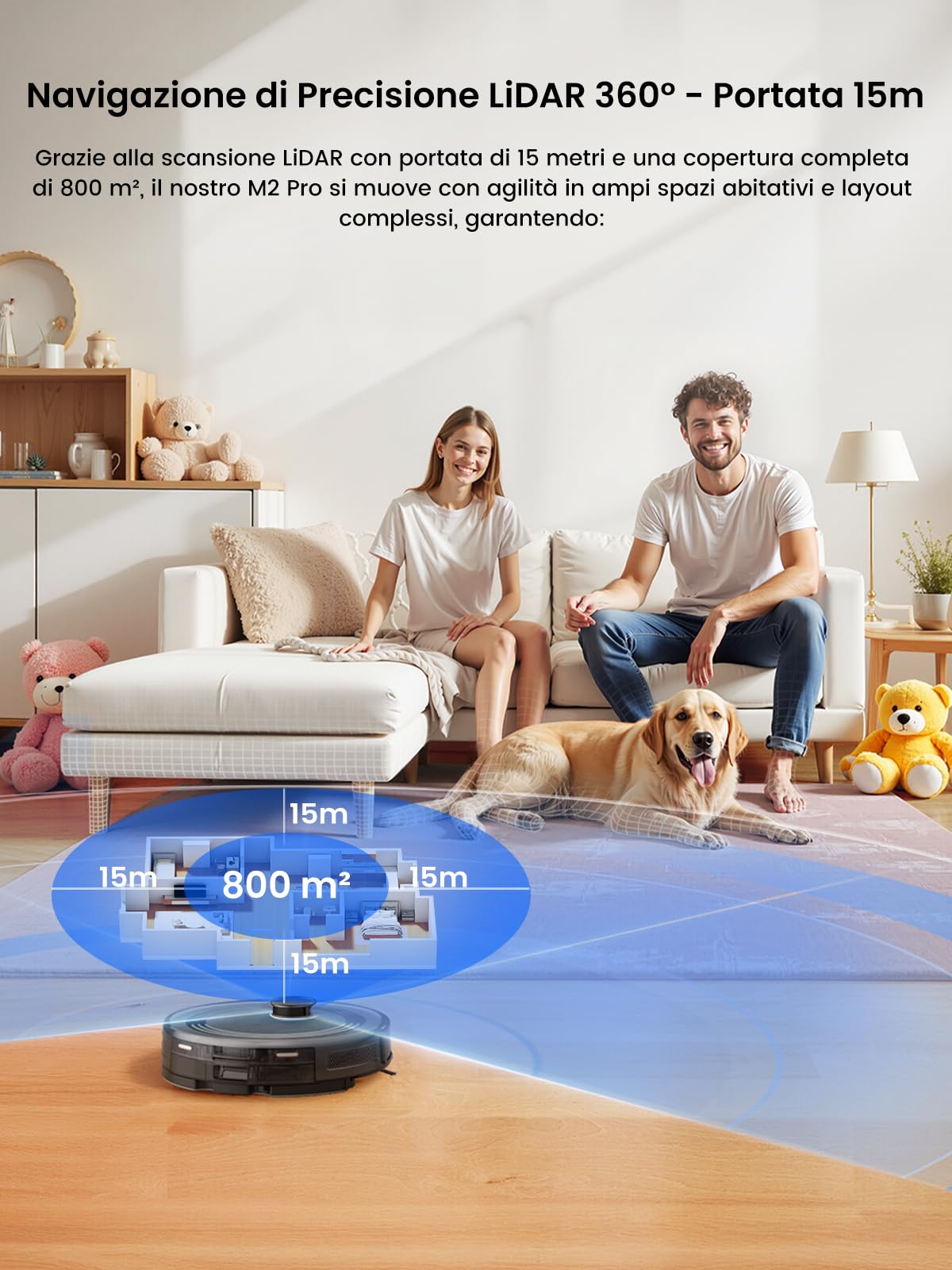 Lefant M2Pro Robot Aspirapolvere Lavapavimenti con Mappatura Laser dToF, 6000Pa, Stazione di Raccolta Polvere Automatica 2.7L, Navigazione PSD, Pulizia Personalizzata, App/Alexa/Google, Nero