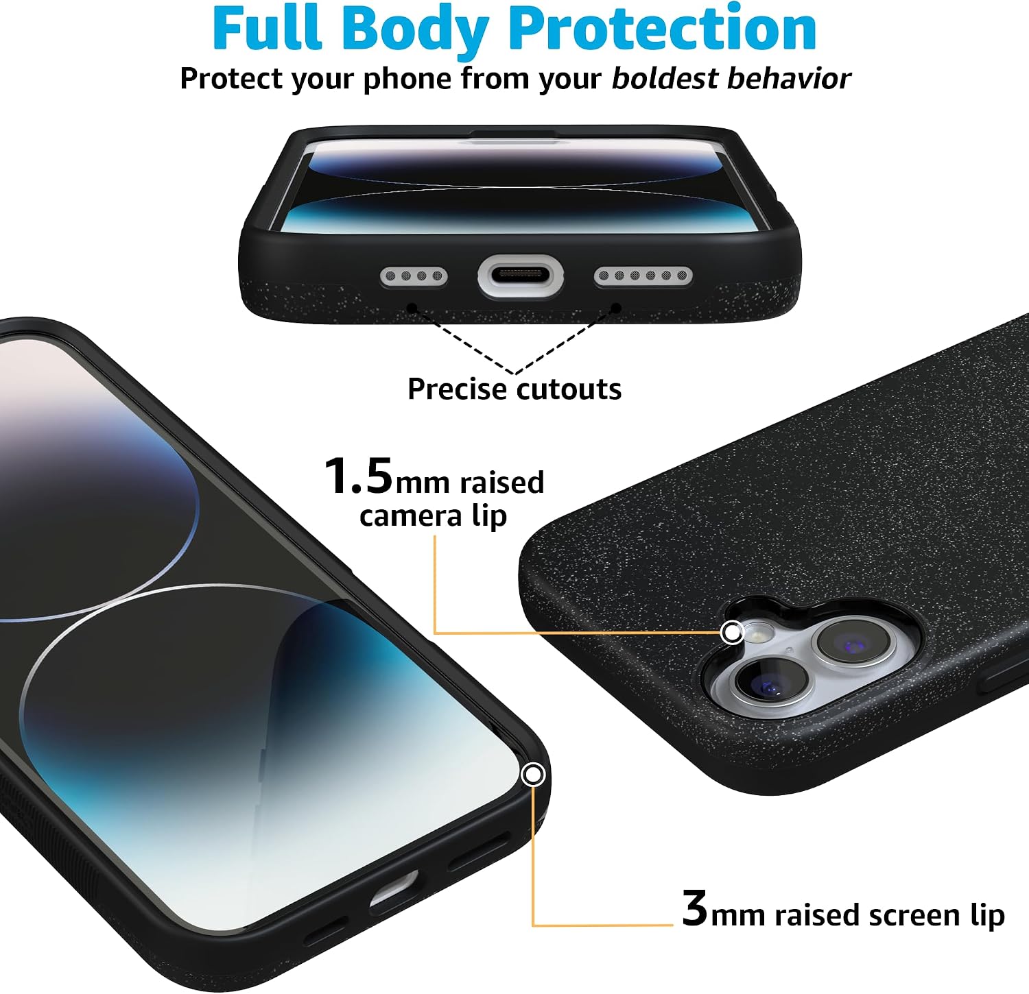 Casely iPhone 16 Plus Case | Midnight Onyx | Black Shimmer | Bold Protective Design | Compatible with MagSafe
