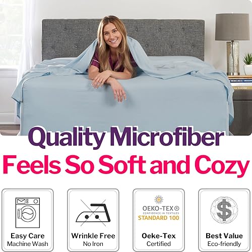 Miniatura 57 de Juego de sábanas de tamaño matrimonial – Juego de sábanas de bolsillo profundo – Juego de 4 piezas con sábana bajera de 21 pulgadas, sábana encimera