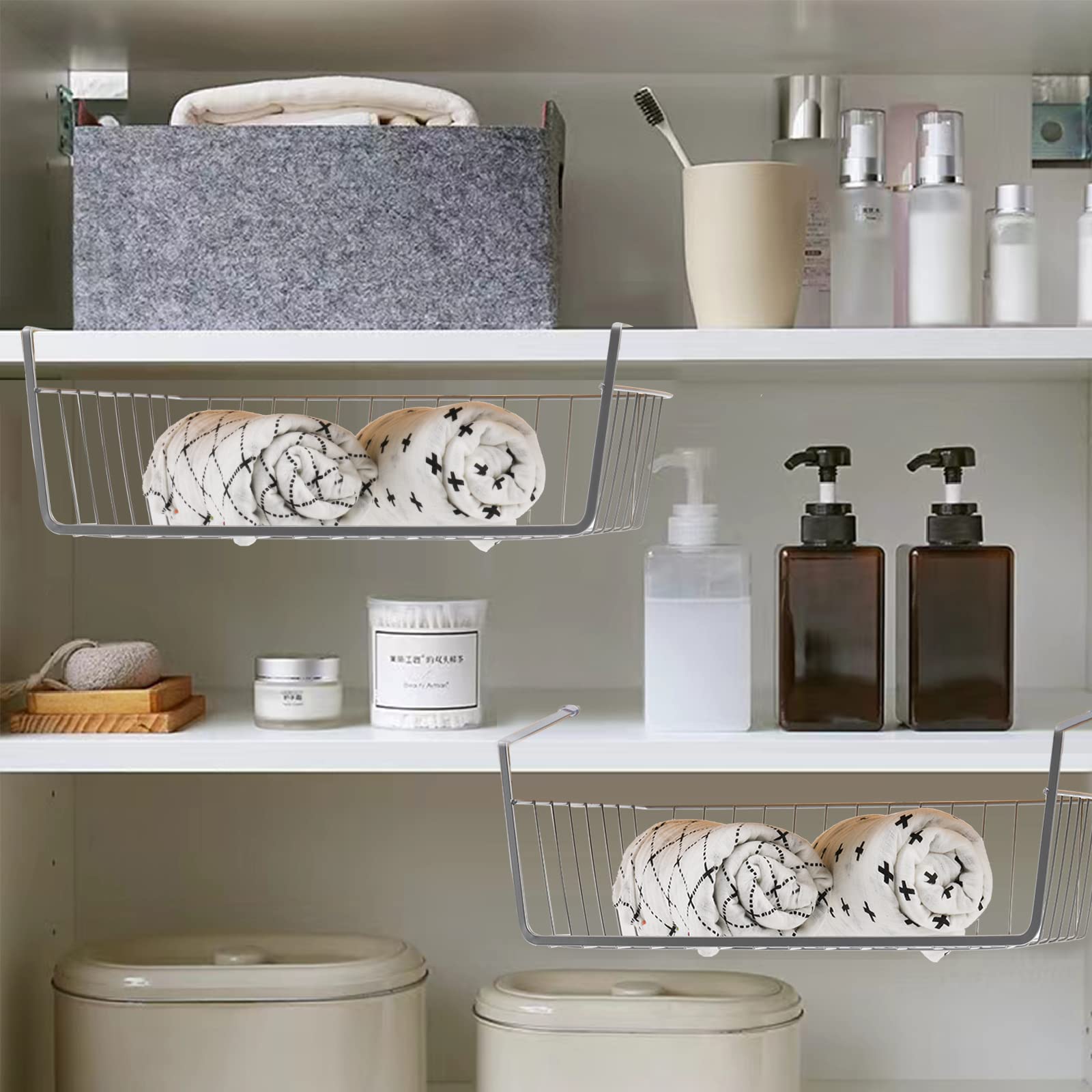 Jucoan 3 Stück Regalkörbe, 38 x 25,4 x 15 cm, zum Einschieben, Drahtkörbe, zum Aufhängen unter dem Schrank, Regal, Aufbewahrungskörbe für Küche, Speisekammer, Schrank, Bücherregal, groß