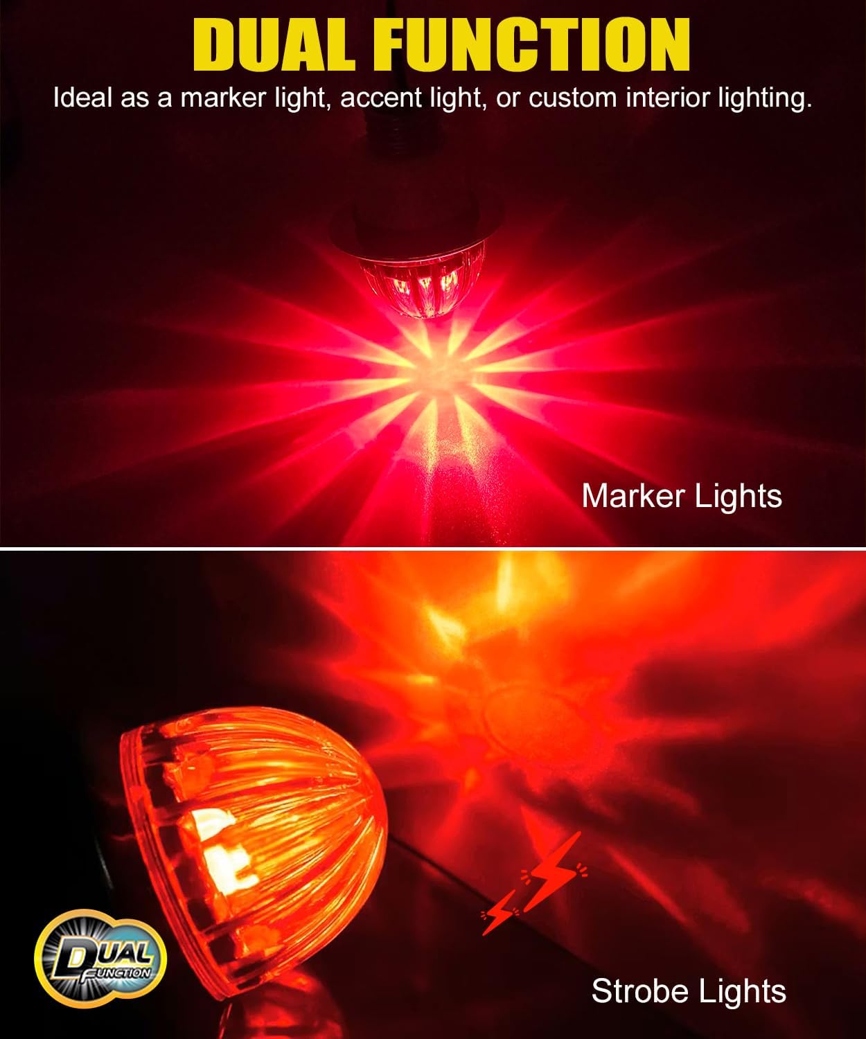3/4 Inch Mini Watermelon Side Marker LED Dual Function Strobe + Marker Lights, Side Clearance Tail Griller Flash Lights Turn Signal Warning Waterproof Light for Trailer Truck RV 5Pack