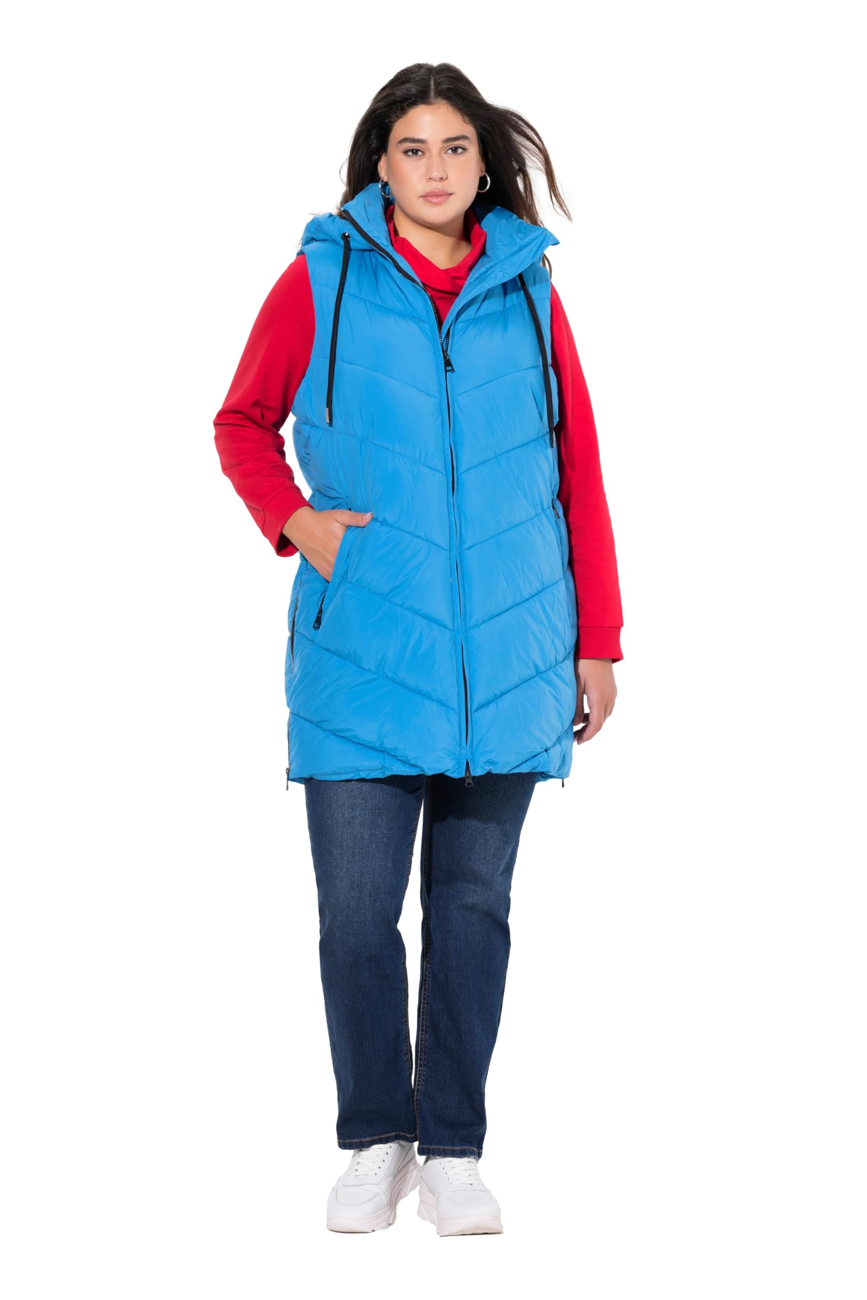 Ulla Popken Damen große Größen Übergrößen Plus Size HYPRAR Long-Steppweste, wasserabweisend, 2-Wege-Zipper 834842