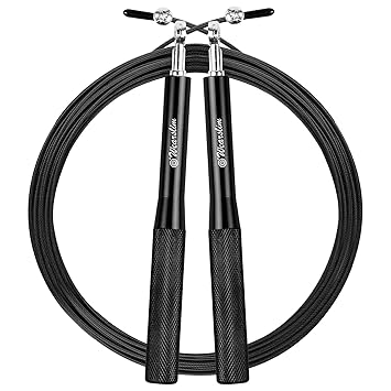Wearslim® Premium Metallic Skipping Rope with Anti-skid Aluminium Handles and Highly Durable Adjustable Steel Wire - Black - image, photos