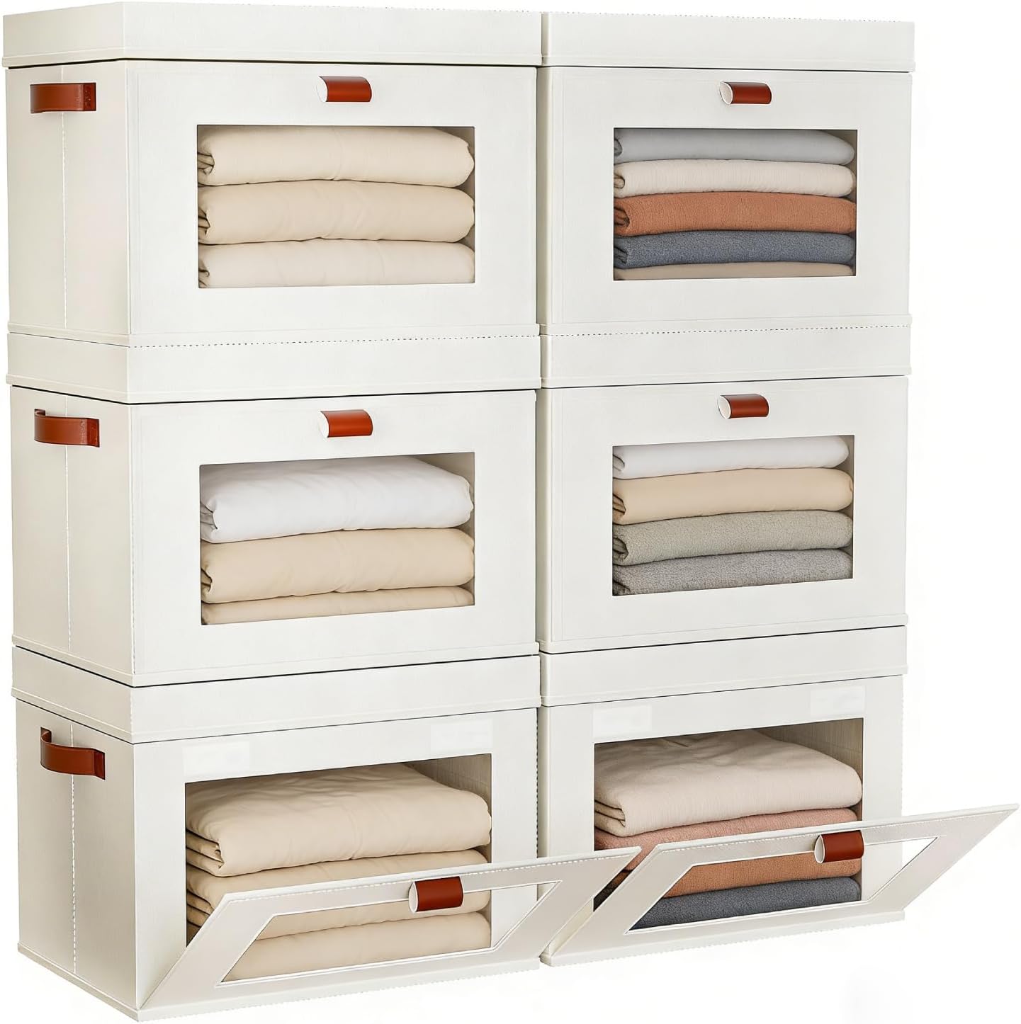 Large Storage Bins with Lids,Stackable&Collapsible Closet Storage Bins,Oxford Fabric Organizer Box with Clear Window,Large Decorative Storage Boxes for Closet,Shelves,Dorm