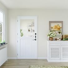 Swinging Dutch Doors, 36x80 Inch White Interior/Exterior Patio Door | Dutch Door with Glass, 1.38" Solid Core Slab Includes 4 Hinges & Latch & Lock Set for Farmhouse, Cafe, Pantry