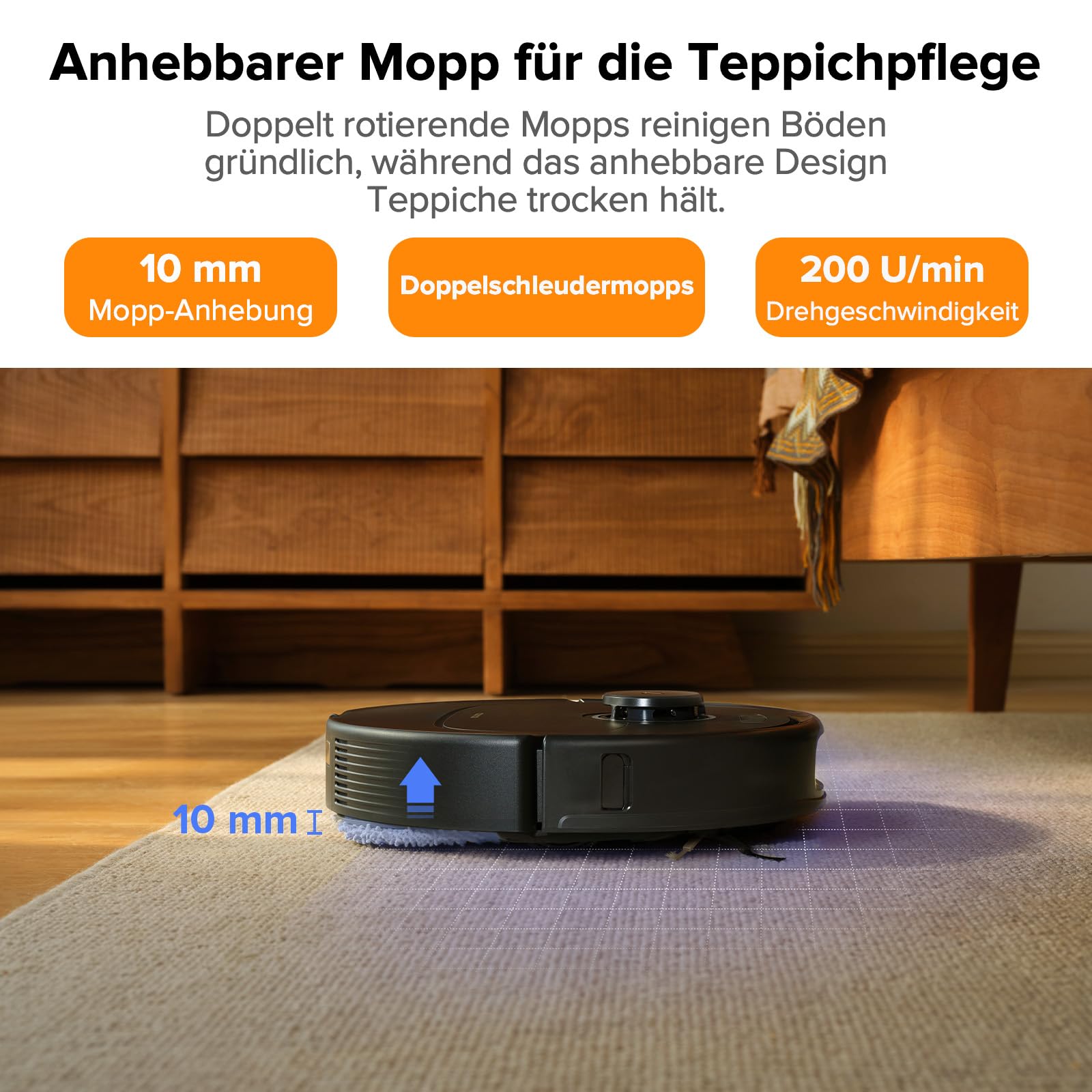 roborock Qrevo Pro Saugroboter mit Wischfunktion&Hebarem Wischmopp, FlexiArm Design Kantenreinigung, 7.000 Pa, 60 °C Heißwasser-Moppwäsche, App-Steuerung (Schwarz) (Generalüberholt)