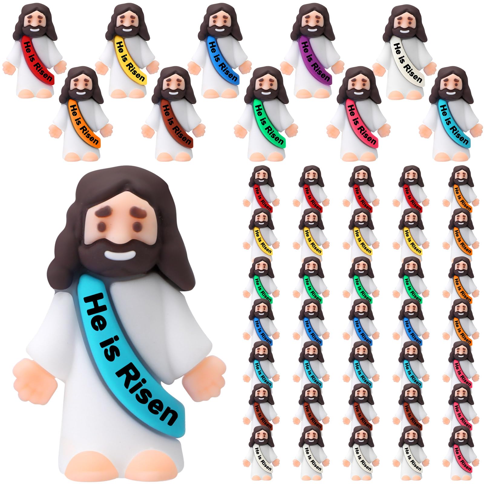 Bememo 50 Pcs Little Jesus Figures Original Design Rubber Mini Jesus Toys for Hide and Seek Religious Party Favors Easter Egg Stuffers Sunday School