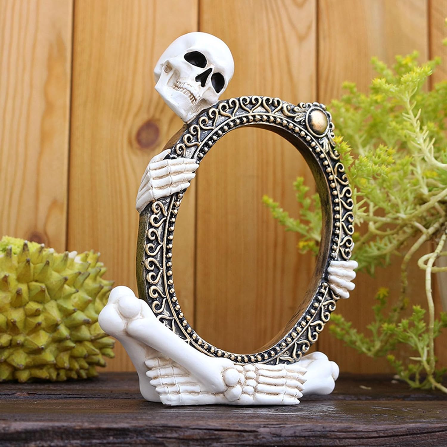 Realistic Skull Resin Sculpture Skeleton Picture Frame Decoration for Home Party Centerpieces Indoor and Outdoor Use Holiday Shelf Decoration